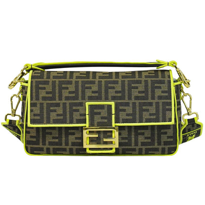 FENDI ズッカ バケット 2WAY ショルダーバッグ ブラウン ネオンイエロー 8BR600