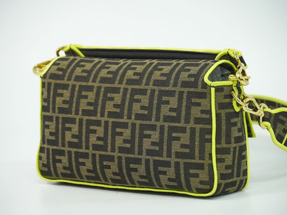 FENDI ズッカ バケット 2WAY ショルダーバッグ ブラウン ネオンイエロー 8BR600
