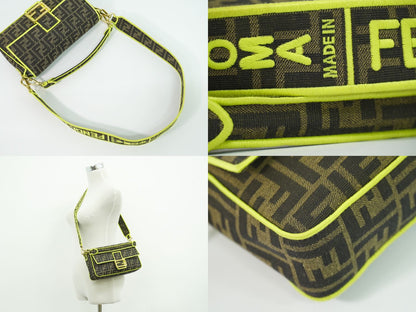 FENDI ズッカ バケット 2WAY ショルダーバッグ ブラウン ネオンイエロー 8BR600