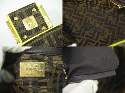 FENDI ズッカ バケット 2WAY ショルダーバッグ ブラウン ネオンイエロー 8BR600