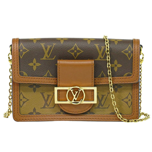 LOUIS VUITTON ポルトフォイユ ドーフィーヌ モノグラム リバース チェーン ショルダーウォレット ブラウン M68746