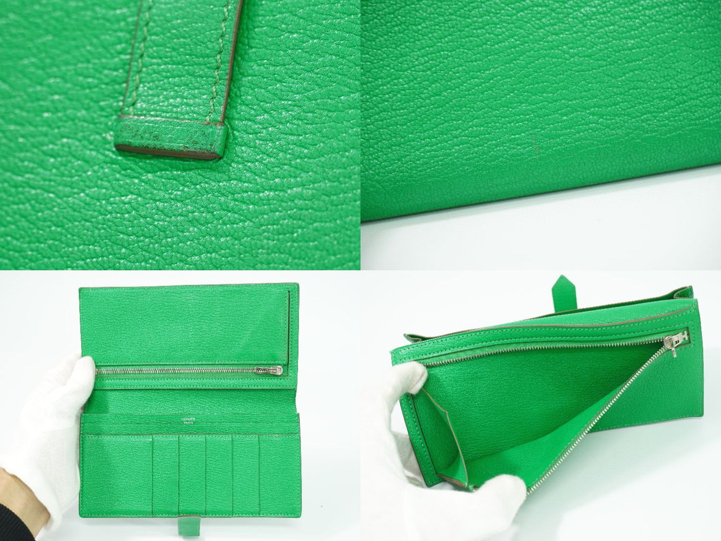 HERMES ベアンスフレ シェーブル 長財布 □R刻 2014年 グリーン