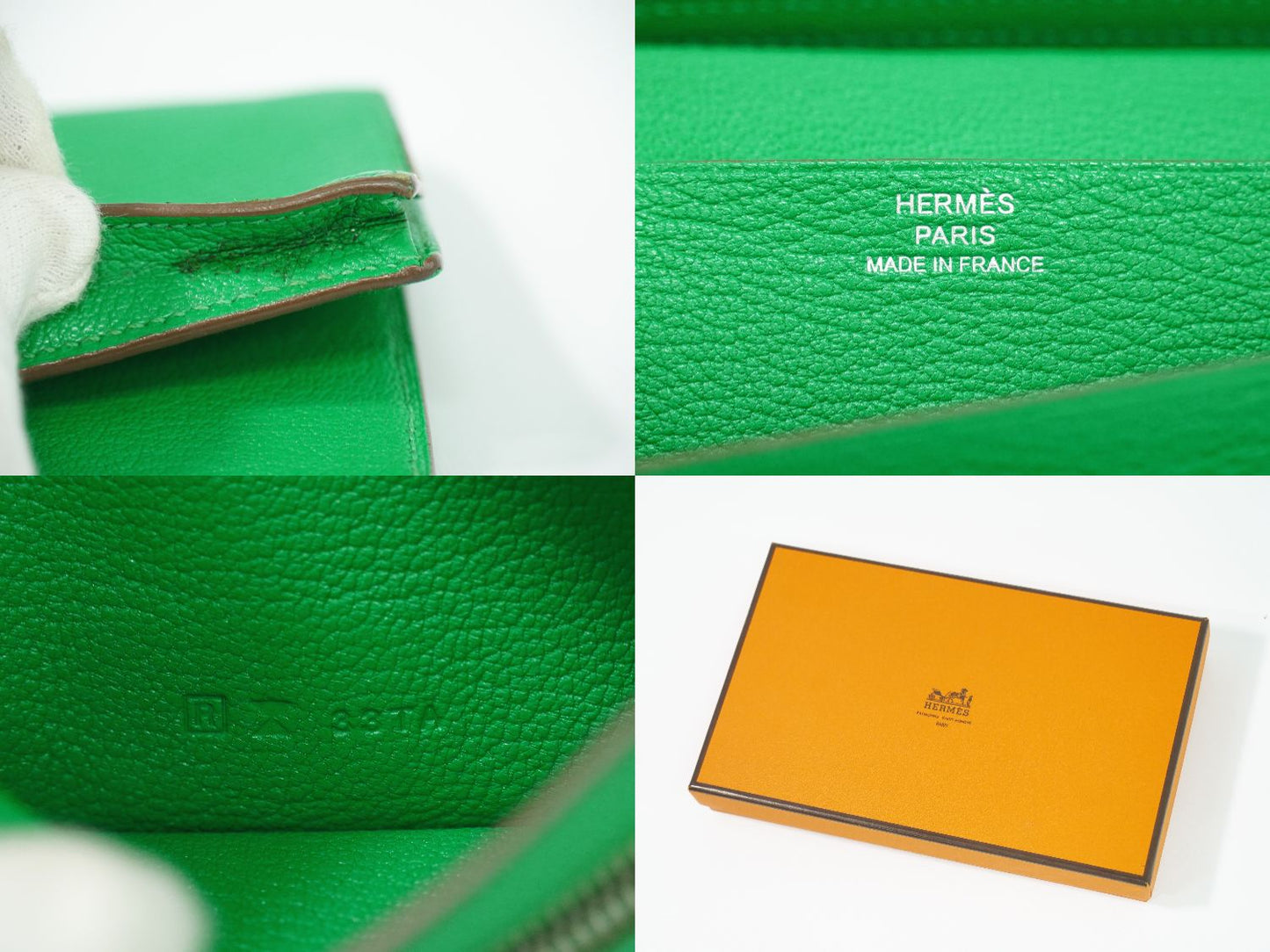 HERMES ベアンスフレ シェーブル 長財布 □R刻 2014年 グリーン