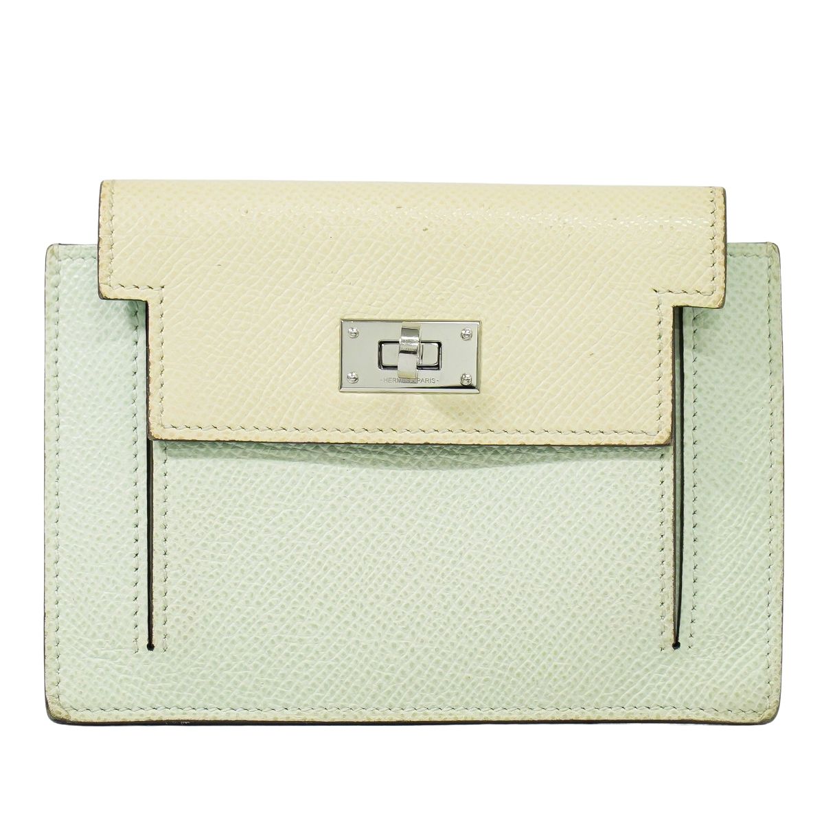 HERMES ケリーポケット コンパクト トリコロール コインケース ライトグリーン クリーム