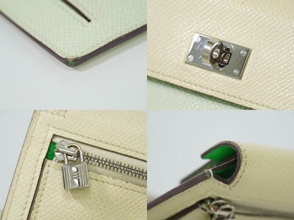 HERMES ケリーポケット コンパクト トリコロール コインケース ライトグリーン クリーム