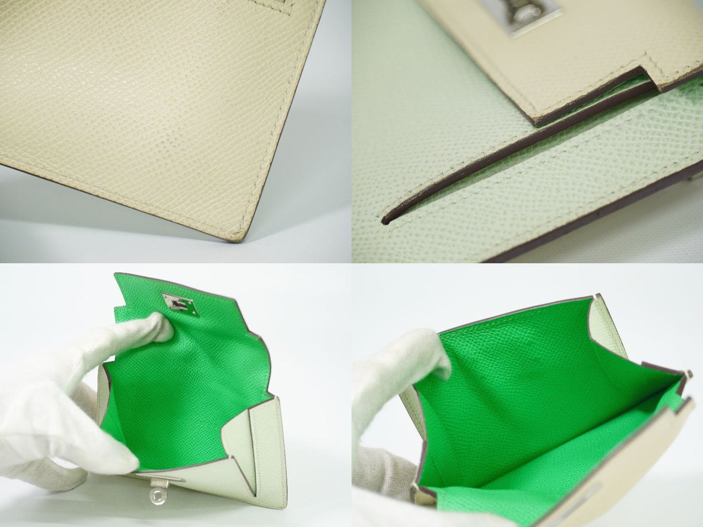 HERMES ケリーポケット コンパクト トリコロール コインケース ライトグリーン クリーム