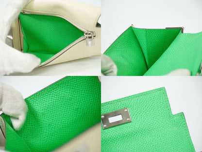 HERMES ケリーポケット コンパクト トリコロール コインケース ライトグリーン クリーム