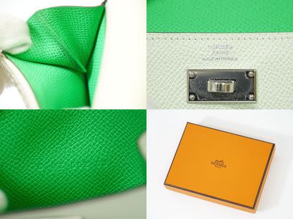HERMES ケリーポケット コンパクト トリコロール コインケース ライトグリーン クリーム