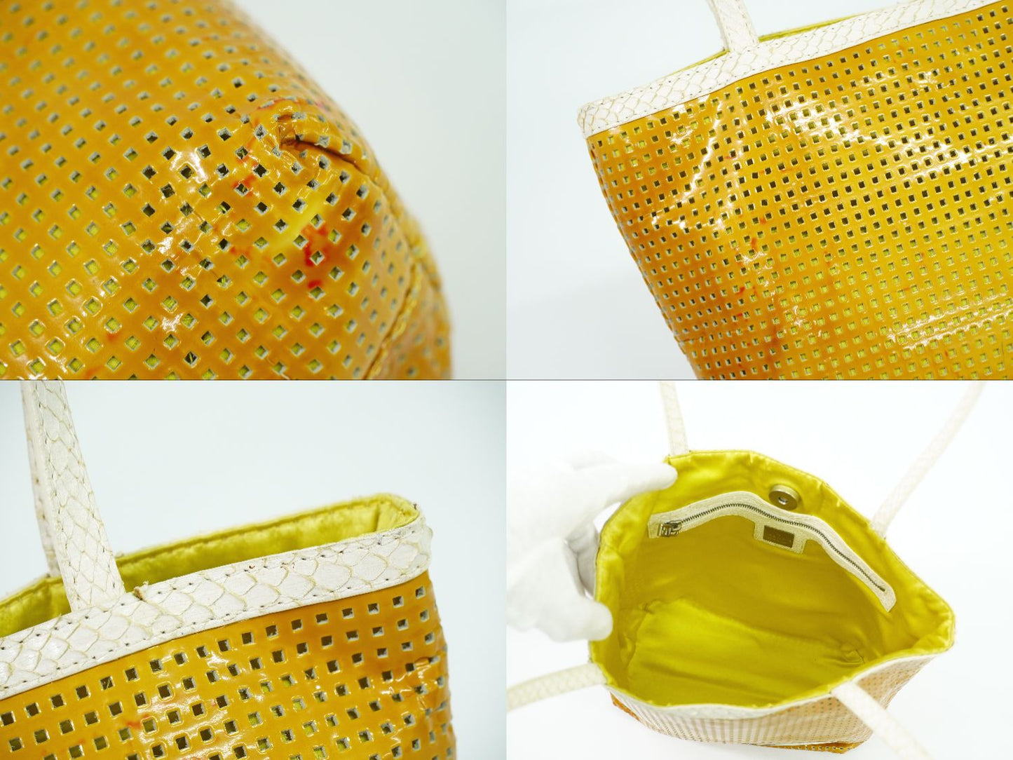 FENDI パンチング トートバッグ オレンジ ホワイト 26731