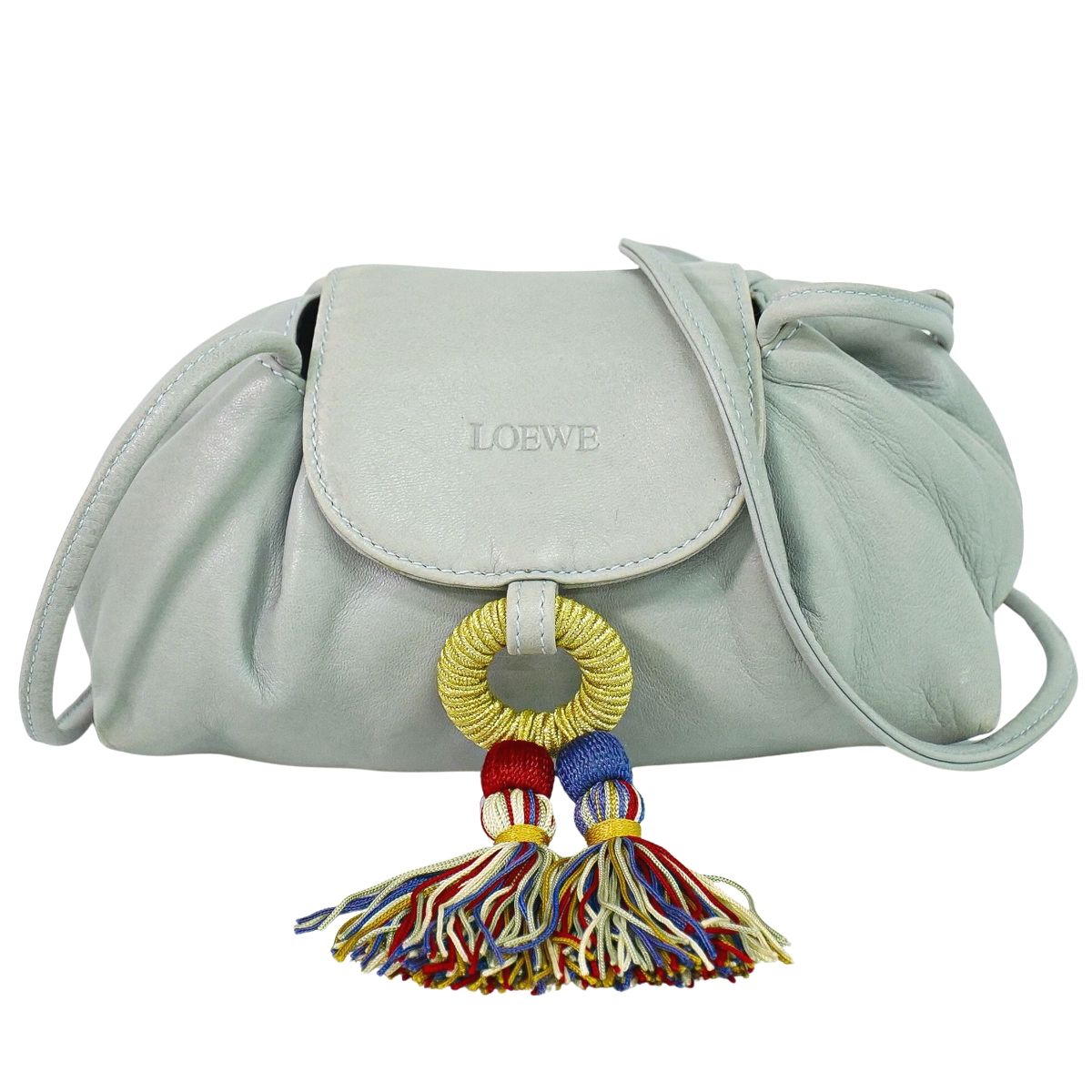 LOEWE タッセル ショルダーバッグ ブルーグレー