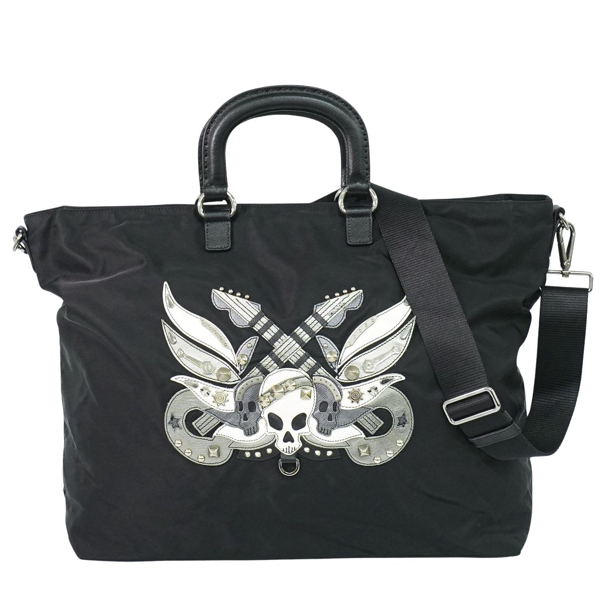 PRADA スカル モチーフ スタッズ 2WAY ショルダーバッグ ブラック VA889C