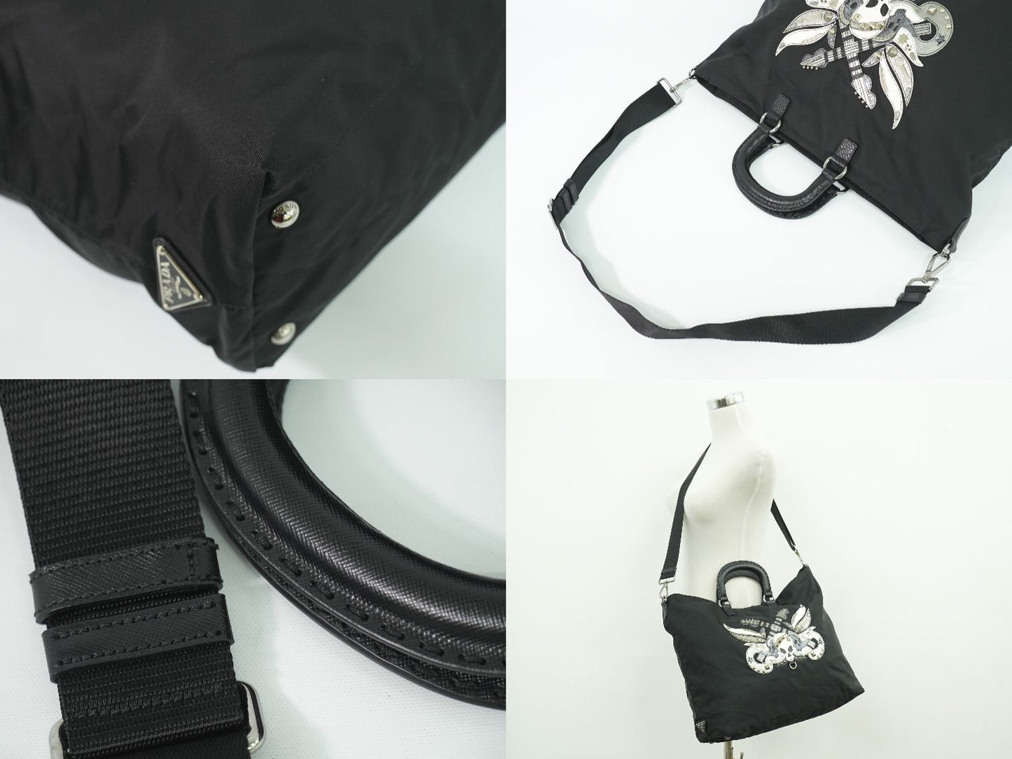 PRADA スカル モチーフ スタッズ 2WAY ショルダーバッグ ブラック VA889C