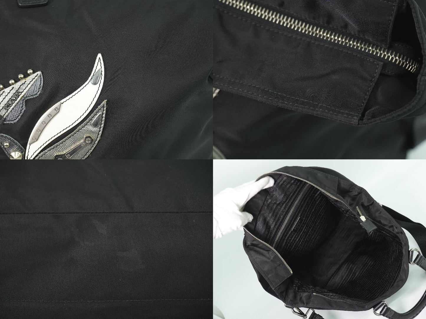 PRADA スカル モチーフ スタッズ 2WAY ショルダーバッグ ブラック VA889C