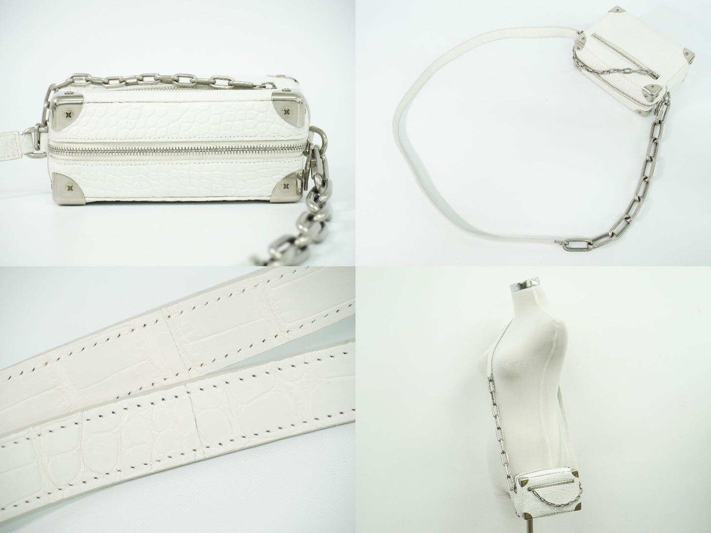 LOUIS VUITTON ソフトトランク ミニ クロコダイル レザー ショルダーバッグ ホワイト N98495