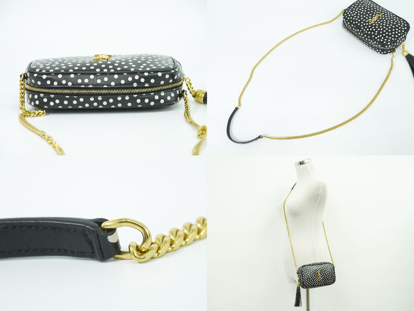 SAINT LAURENT ルー タッセル ドット ショルダーバッグ ブラック ホワイト 612563