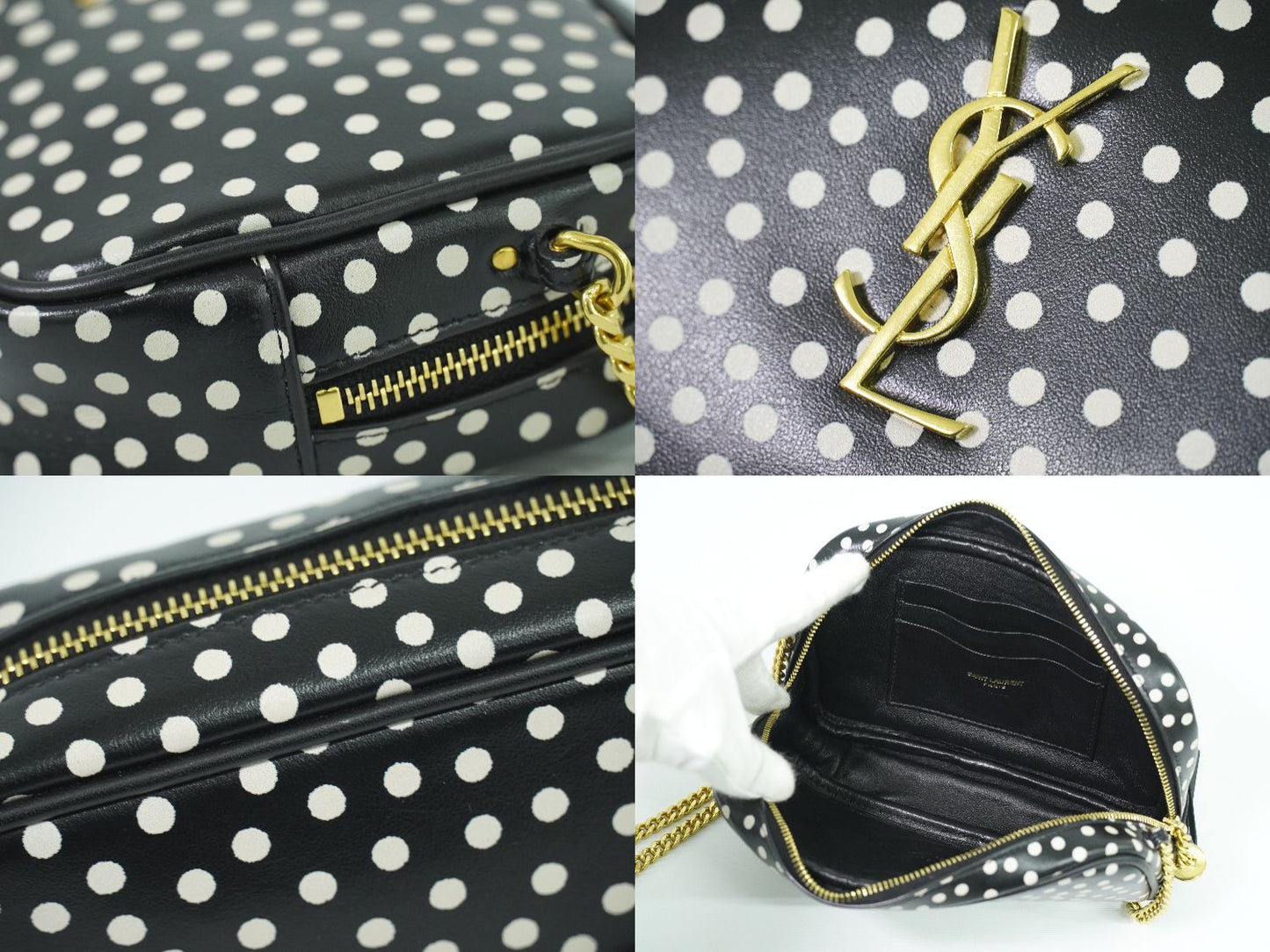 SAINT LAURENT ルー タッセル ドット ショルダーバッグ ブラック ホワイト 612563