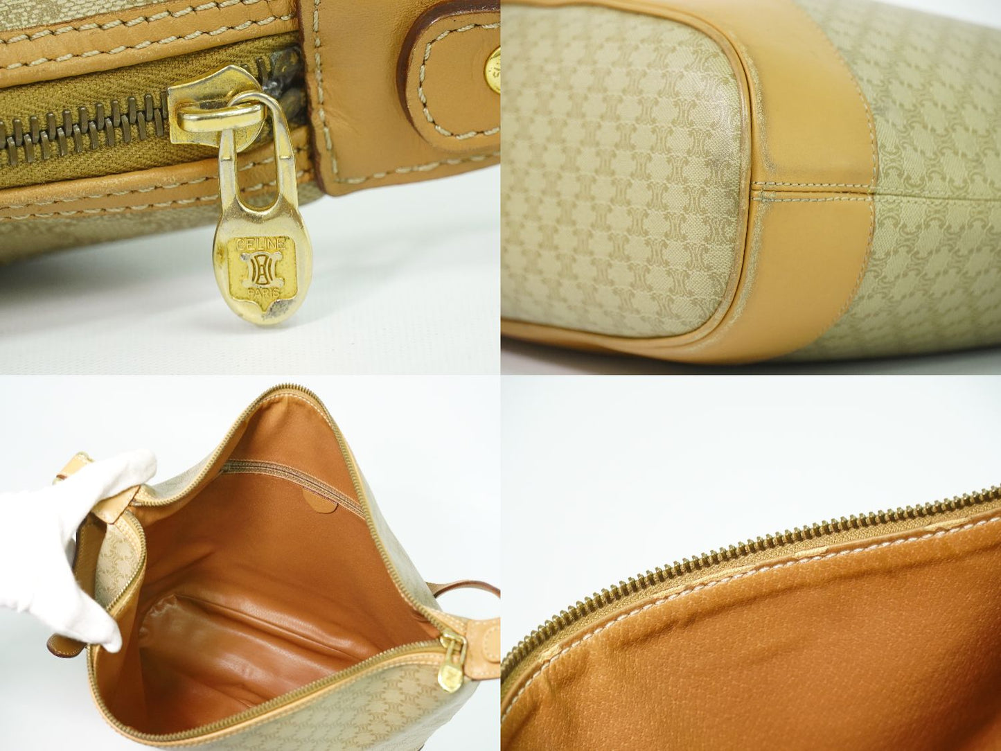 CELINE マカダム ショルダーバッグ ベージュ