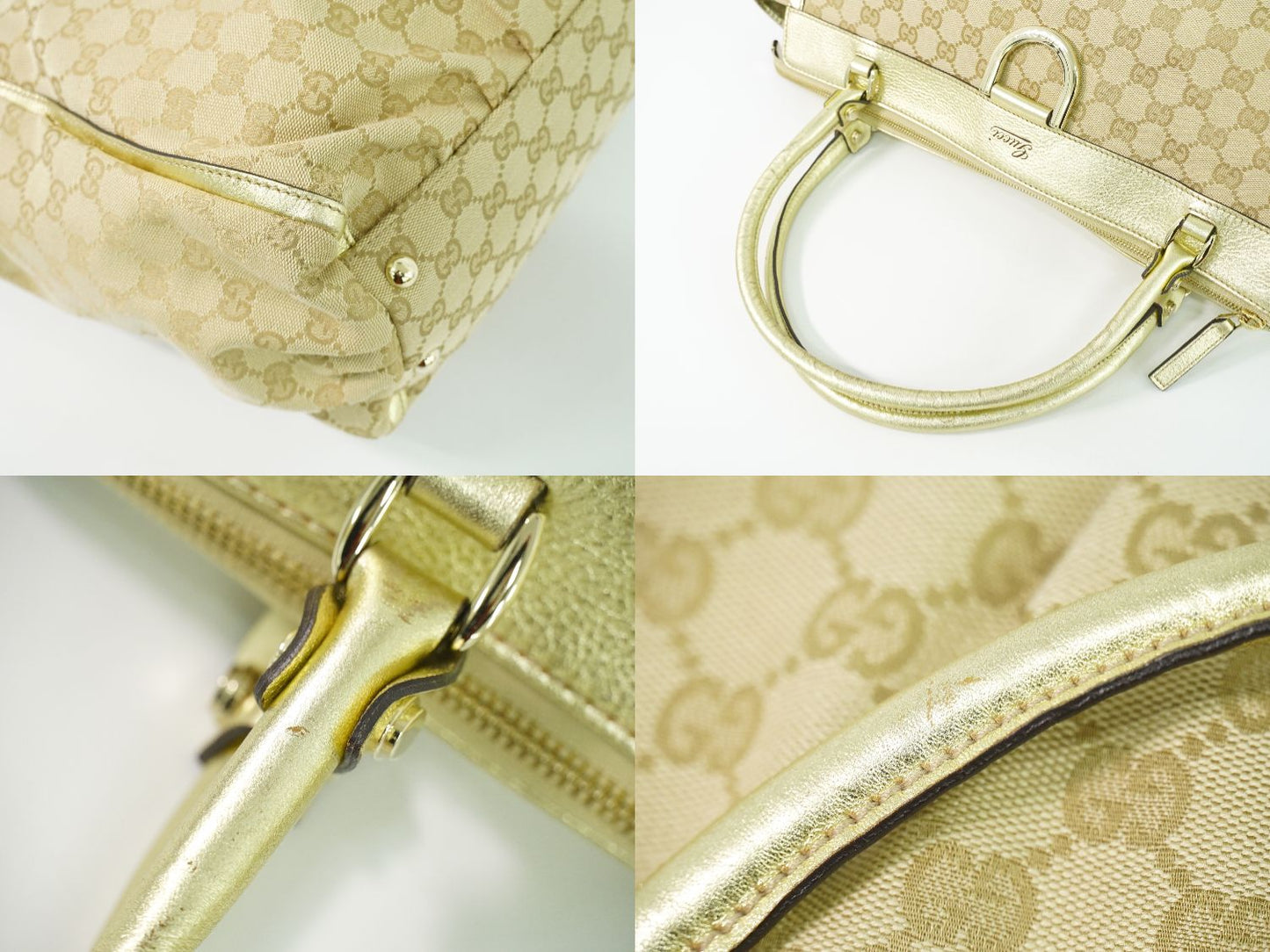 GUCCI GGキャンバス トートバッグ ベージュ ゴールド 190248