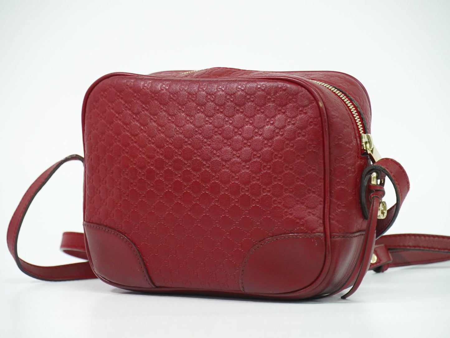 GUCCI マイクログッチシマ レザー ショルダーバッグ レッド 449413