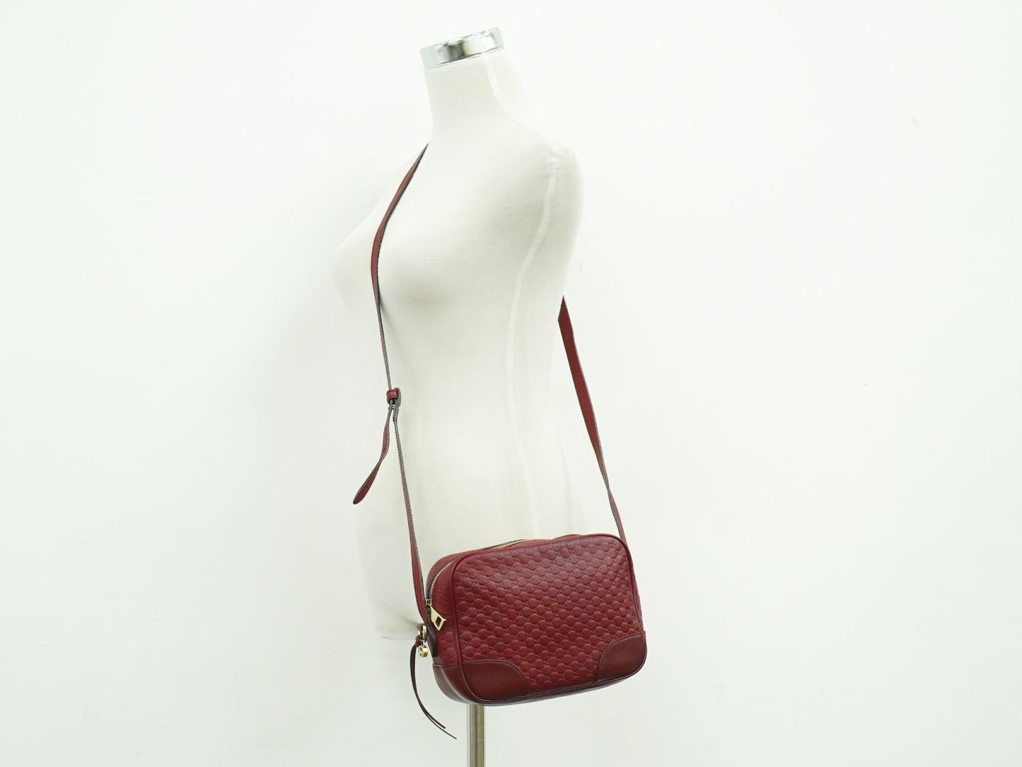 GUCCI マイクログッチシマ レザー ショルダーバッグ レッド 449413