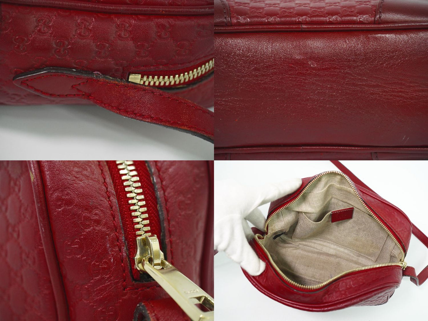 GUCCI マイクログッチシマ レザー ショルダーバッグ レッド 449413