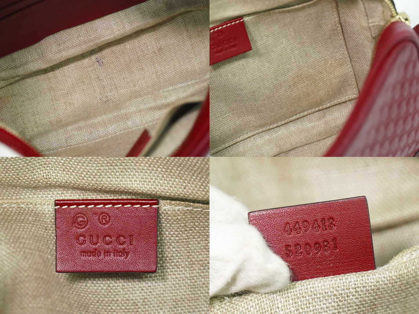 GUCCI マイクログッチシマ レザー ショルダーバッグ レッド 449413