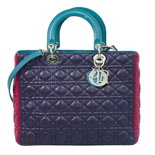 Christian Dior レディディオール カナージュ 2WAY ショルダーバッグ ネイビー ピンク ブルー