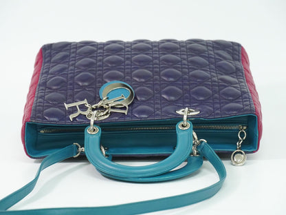 Christian Dior レディディオール カナージュ 2WAY ショルダーバッグ ネイビー ピンク ブルー