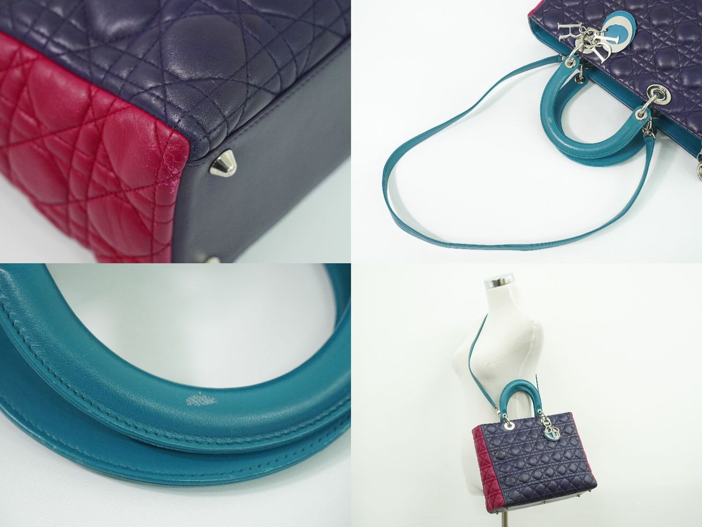 Christian Dior レディディオール カナージュ 2WAY ショルダーバッグ ネイビー ピンク ブルー