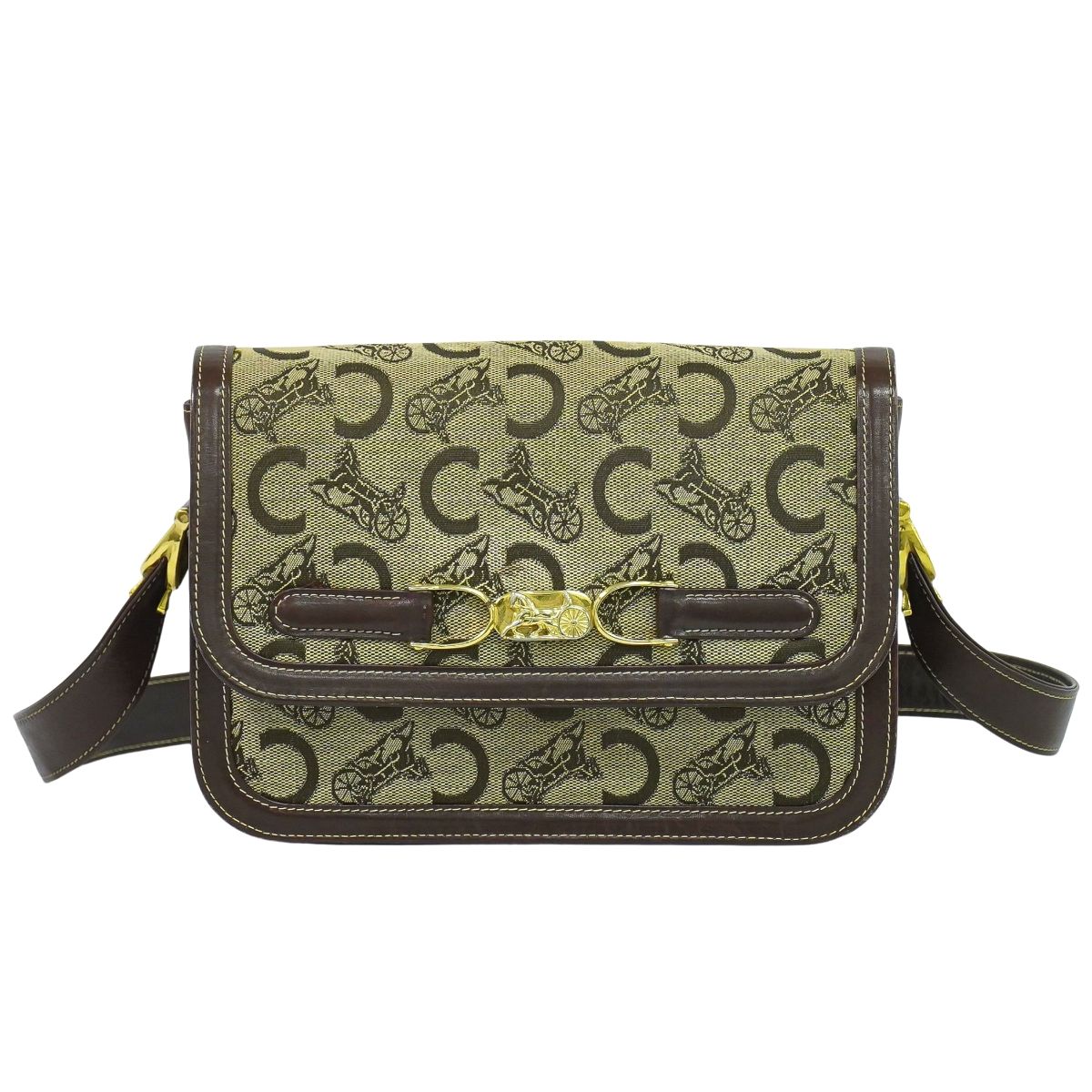 CELINE Cサルキー 馬車金具 ショルダーバッグ ベージュ ブラウン