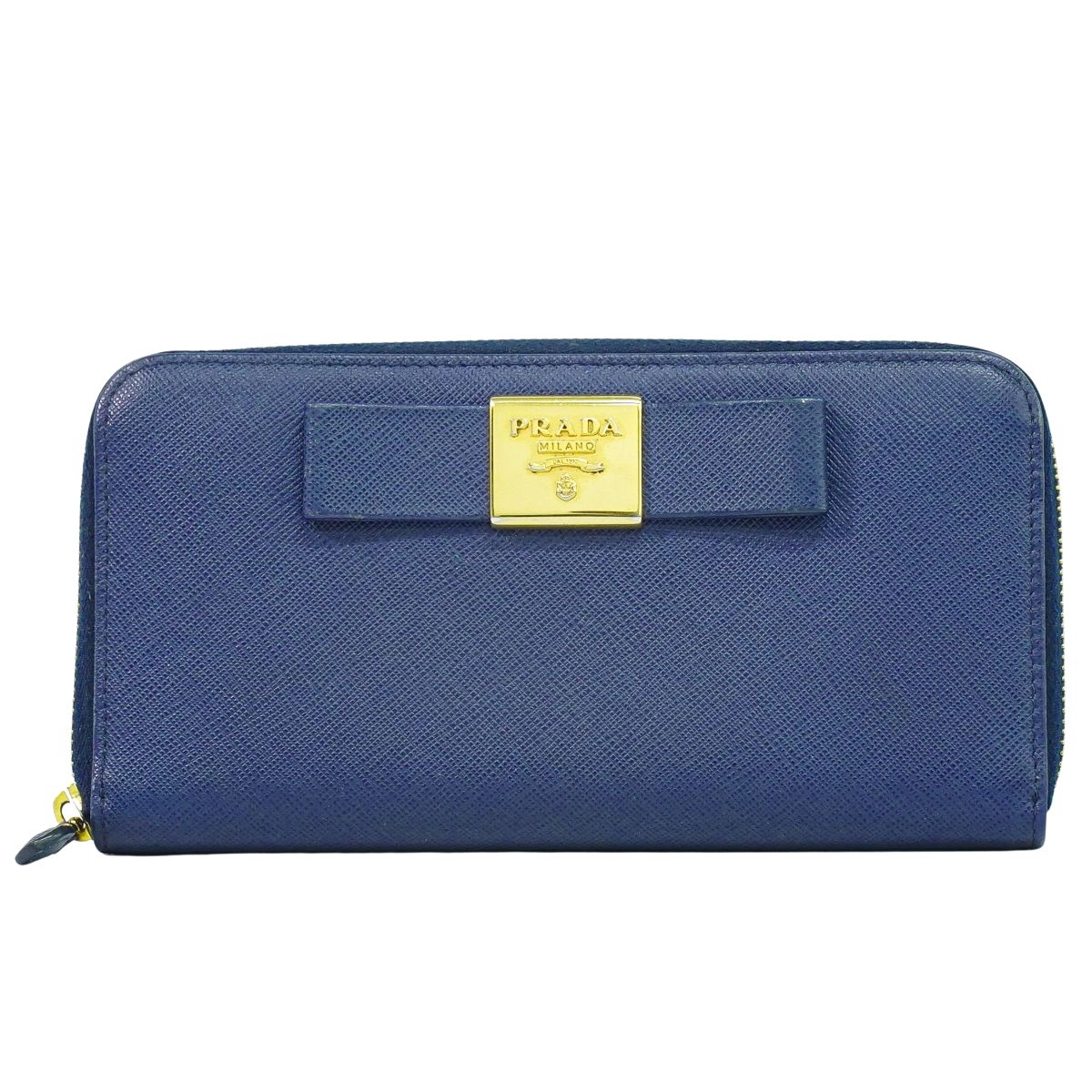 PRADA リボン サフィアーノ 長財布 ネイビー
