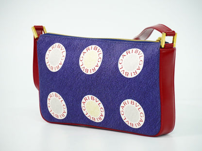 BVLGARI ロゴ ショルダーバッグ ブルー レッド