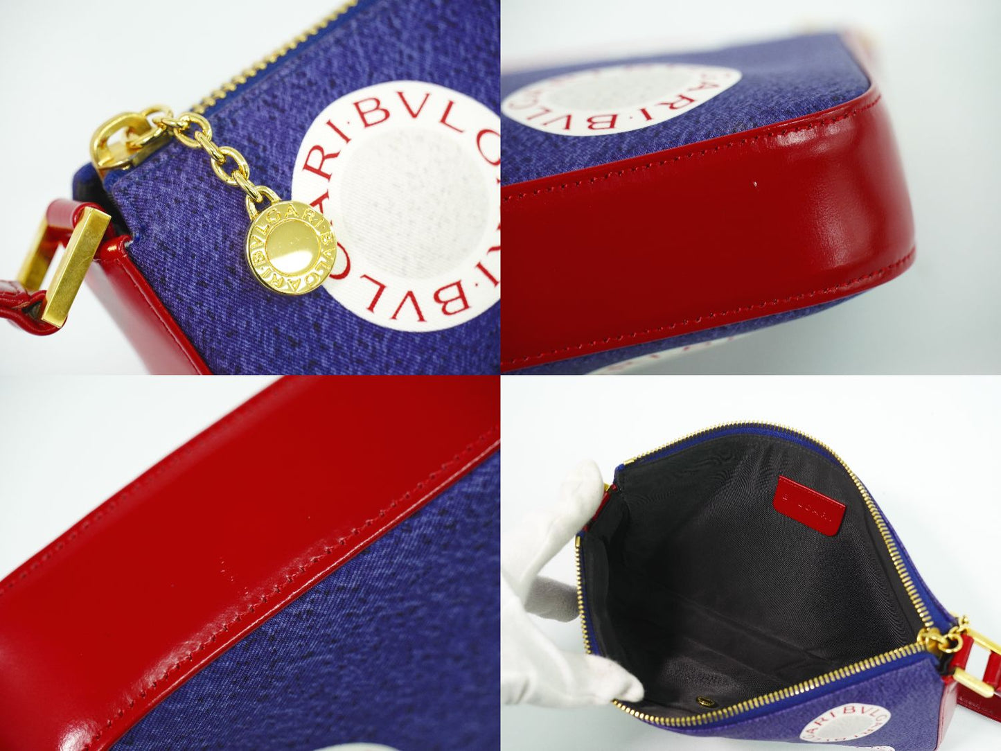 BVLGARI ロゴ ショルダーバッグ ブルー レッド