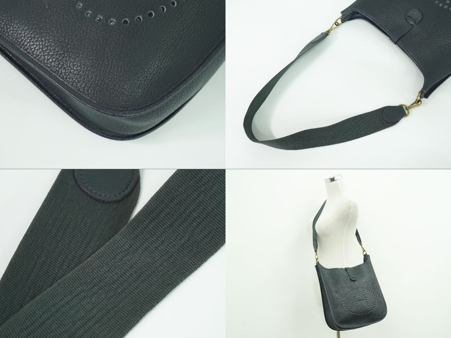 HERMES エヴリン 1 GM アルデンヌ ショルダーバッグ 〇T刻 1990年 ネイビー