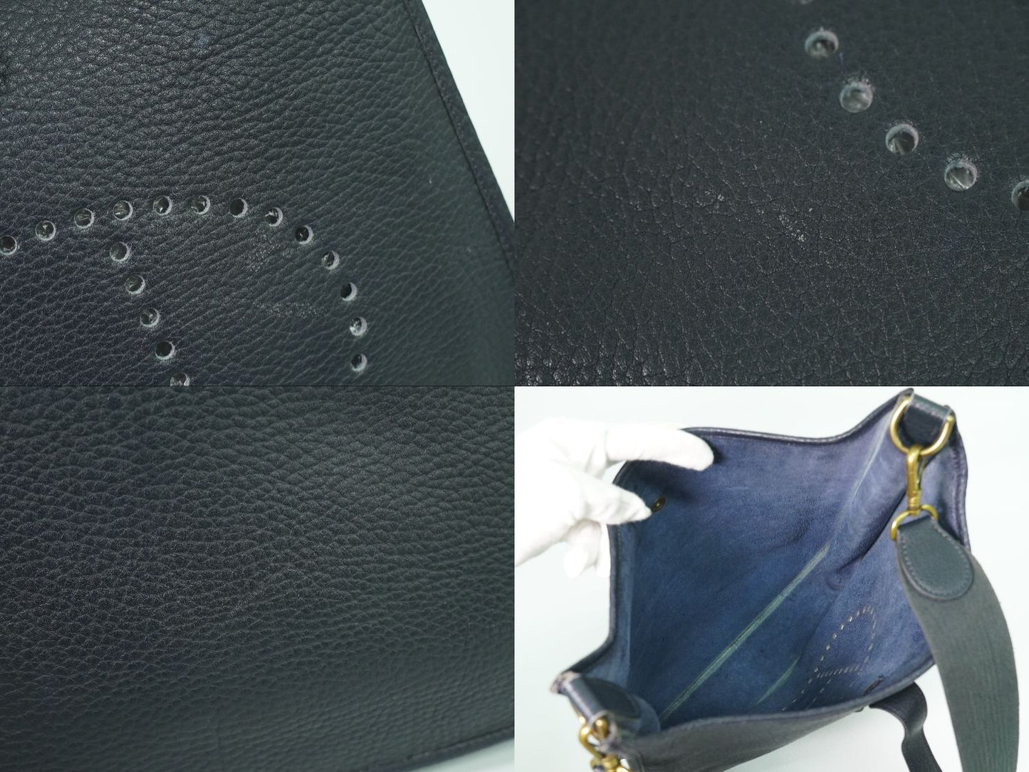 HERMES エヴリン 1 GM アルデンヌ ショルダーバッグ 〇T刻 1990年 ネイビー