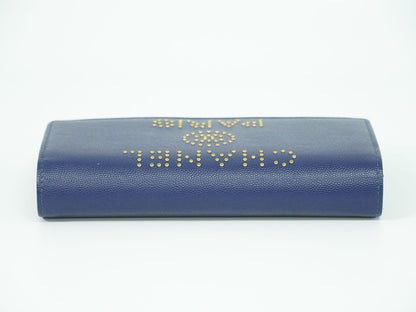 CHANEL ドーヴィル ココマーク スタッズ 長財布 ネイビー