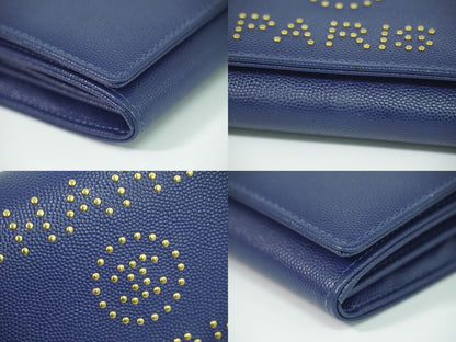 CHANEL ドーヴィル ココマーク スタッズ 長財布 ネイビー