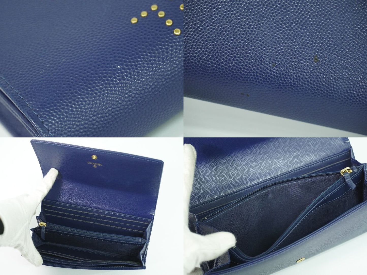 CHANEL ドーヴィル ココマーク スタッズ 長財布 ネイビー