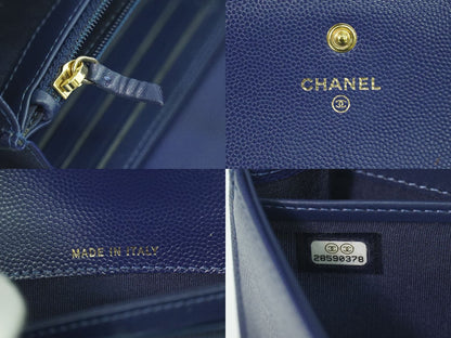 CHANEL ドーヴィル ココマーク スタッズ 長財布 ネイビー