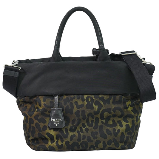 PRADA レオパード柄 2WAY ショルダーバッグ カーキ ブラック