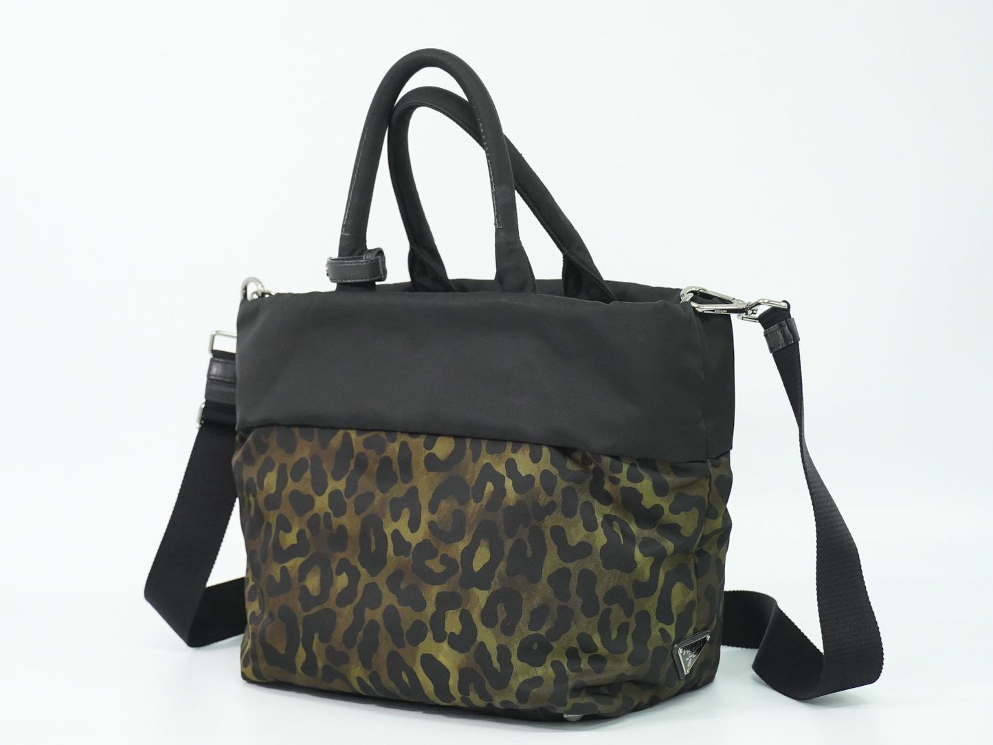 PRADA レオパード柄 2WAY ショルダーバッグ カーキ ブラック