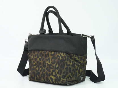 PRADA レオパード柄 2WAY ショルダーバッグ カーキ ブラック