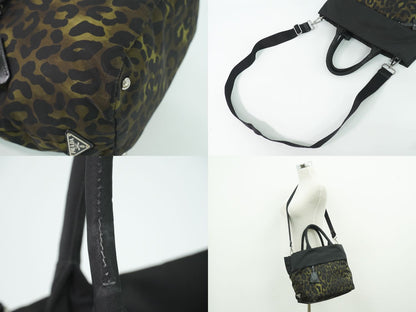 PRADA レオパード柄 2WAY ショルダーバッグ カーキ ブラック