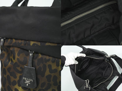 PRADA レオパード柄 2WAY ショルダーバッグ カーキ ブラック
