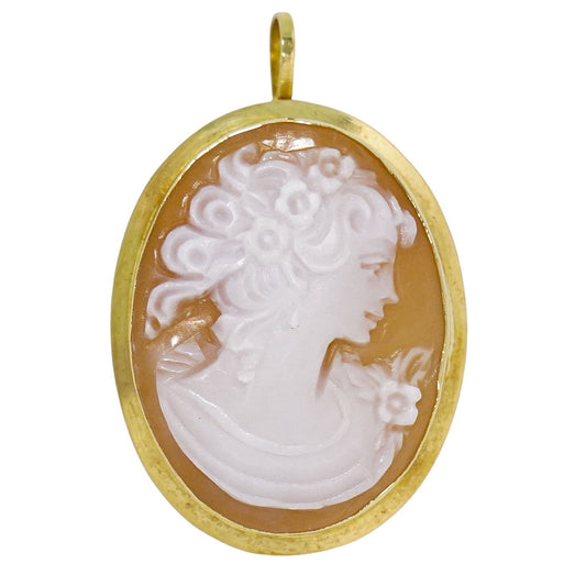 カメオ 750 YG ブローチ ペンダントトップ ブラウン ホワイト