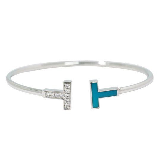 TIFFANY & Co. Tワイヤー ターコイズ ダイヤモンド 0.11ct Au 750 WG ブレスレット ブルー