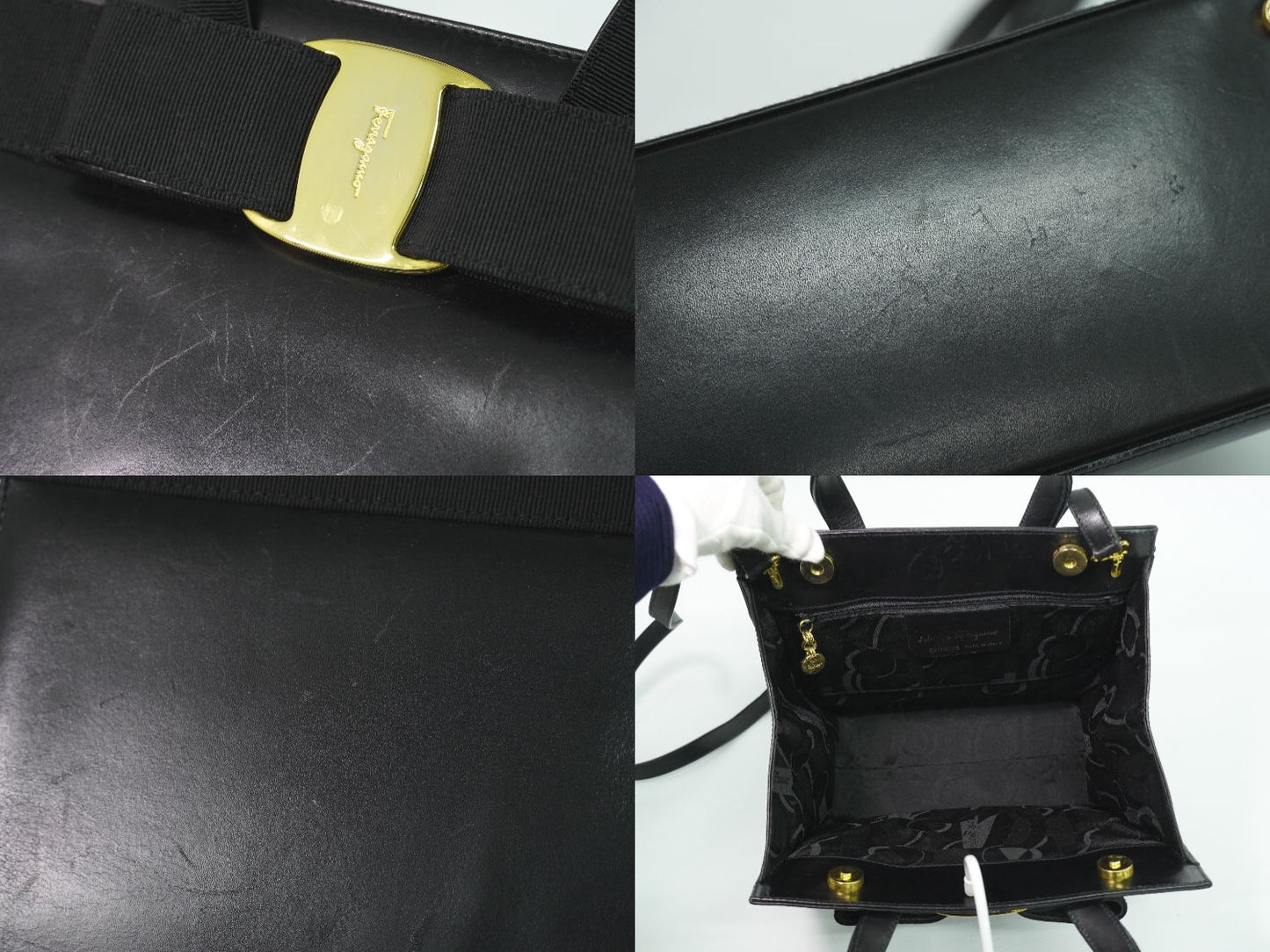 Salvatore Ferragamo ヴァラ リボン 2WAY ショルダーバッグ ブラック