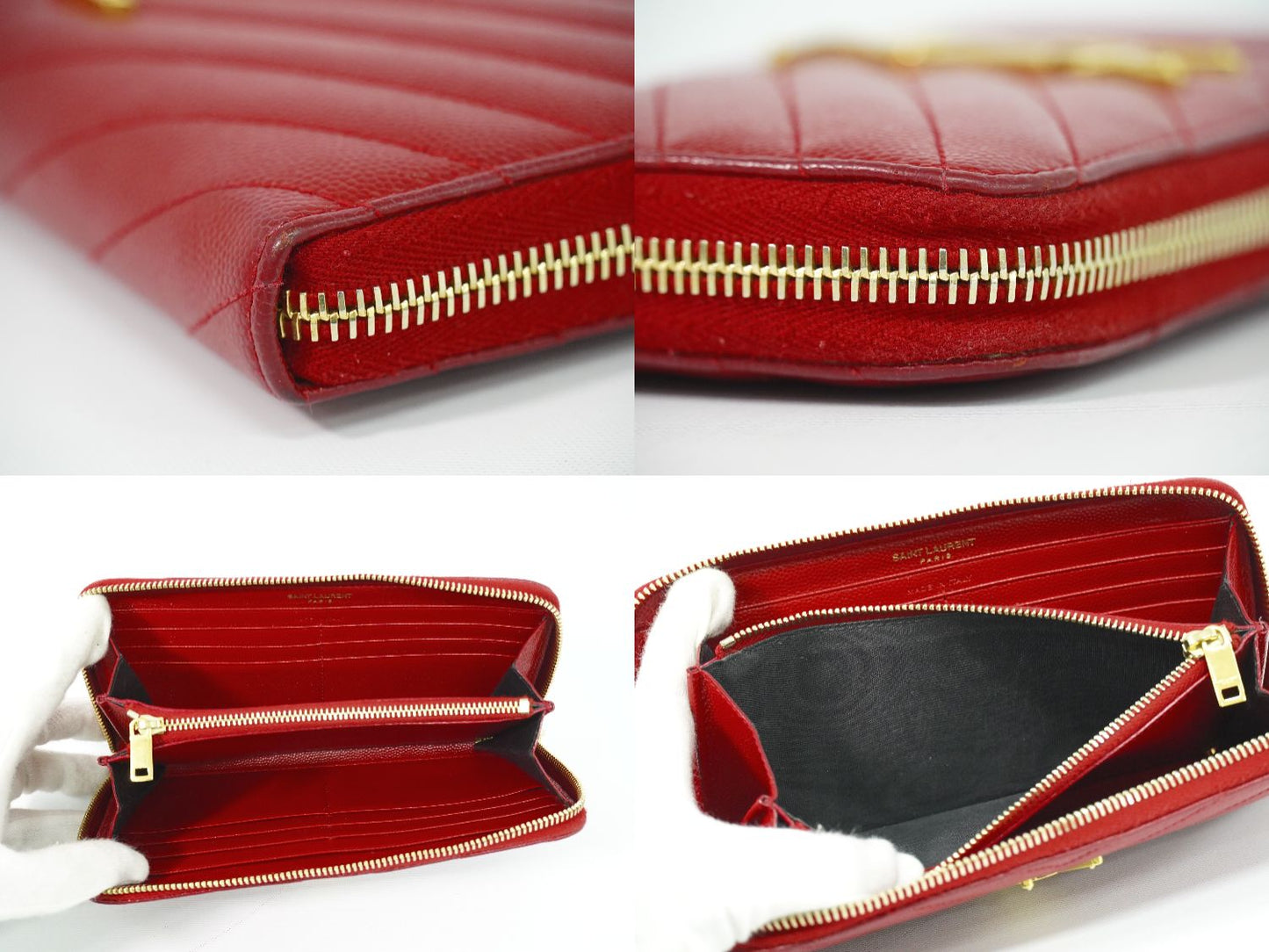 SAINT LAURENT YSL ロゴ カサンドラ 長財布 レッド