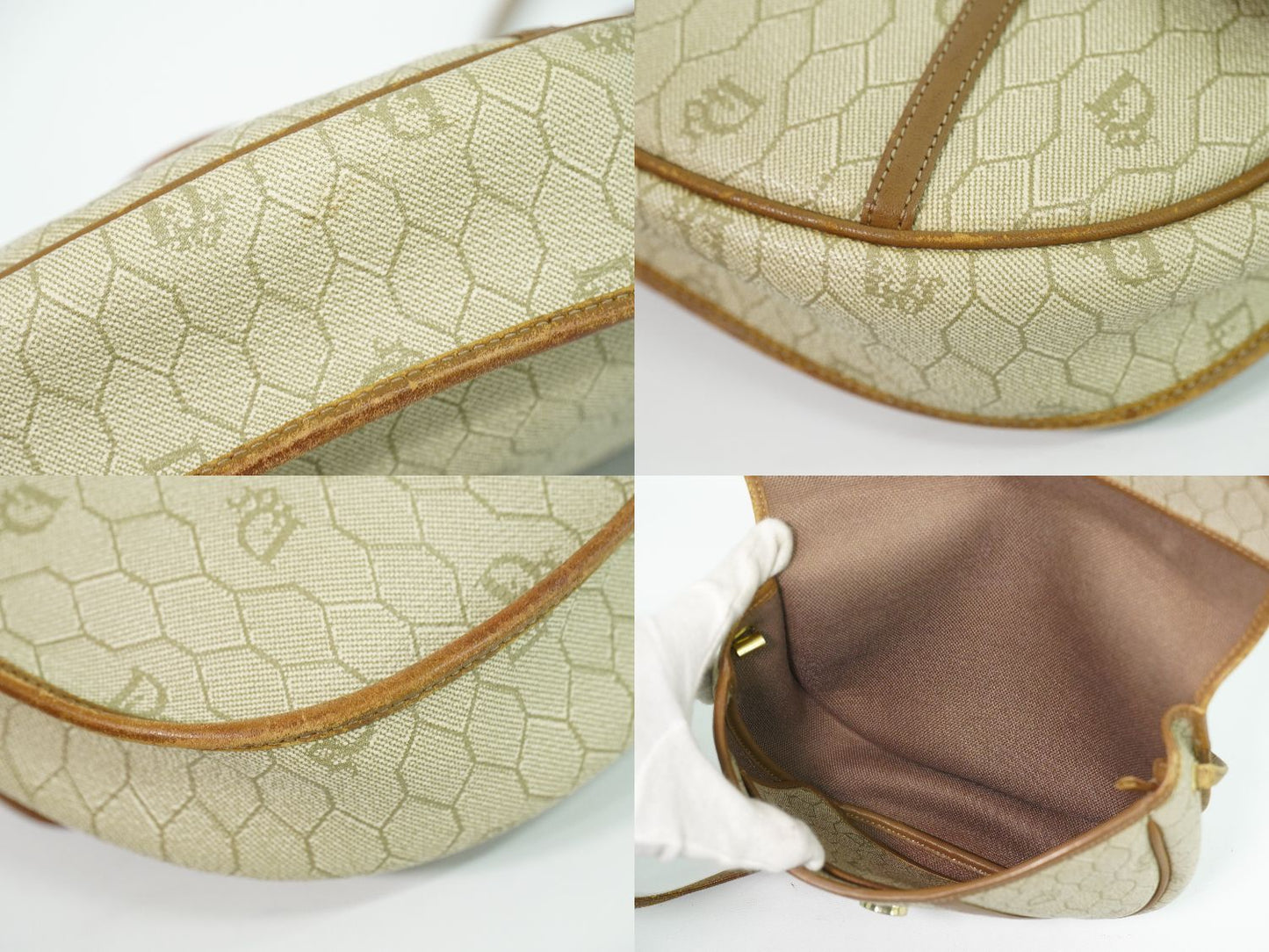 Christian Dior ハニカム柄 ショルダーバッグ ベージュ