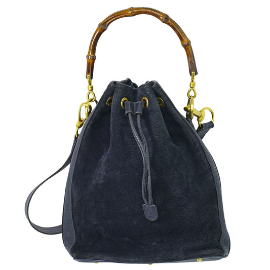 GUCCI バンブー 2WAY ショルダーバッグ ネイビー